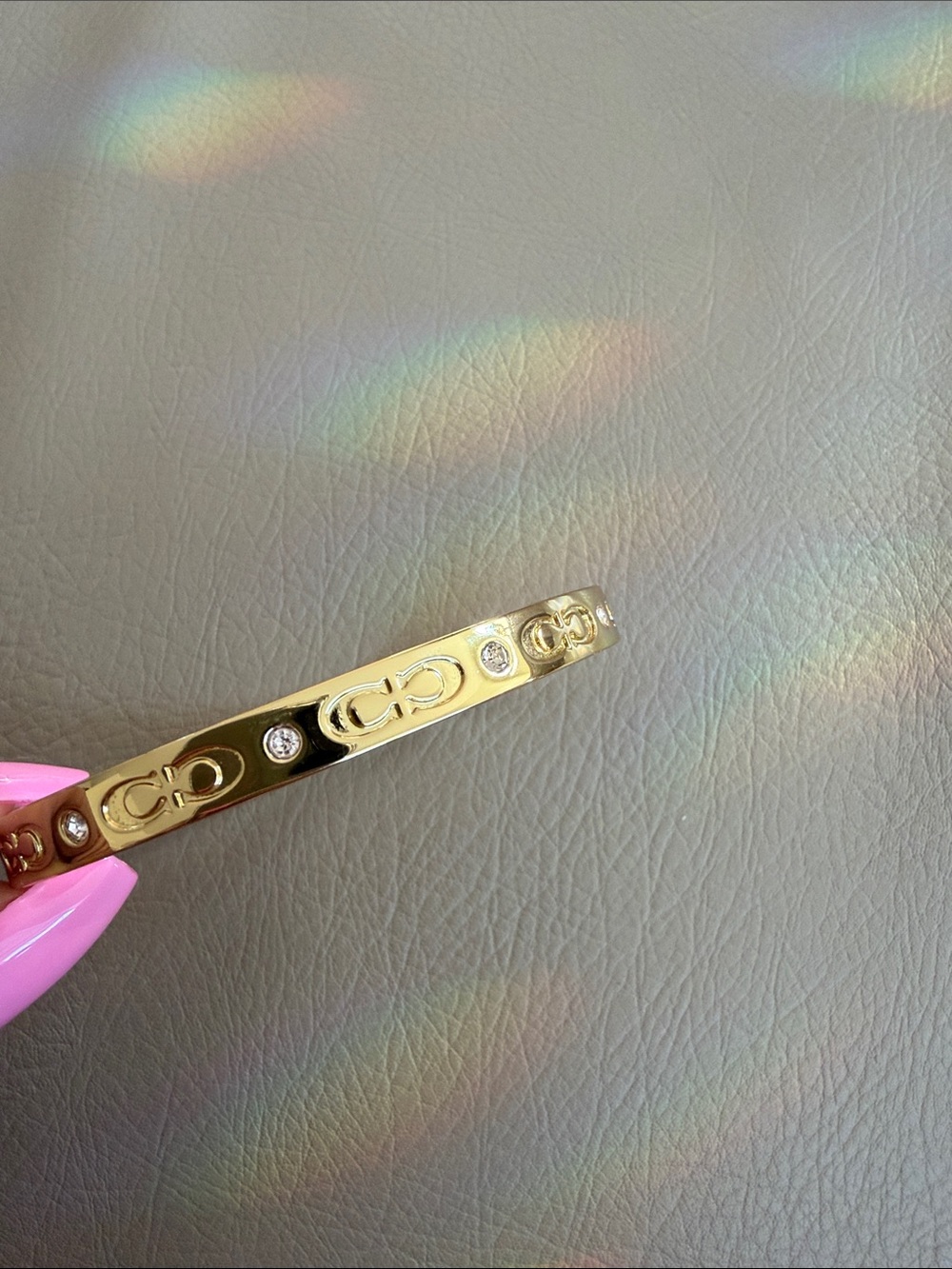 Coach Gold-Tone Logo Crystal-Accented Bangle